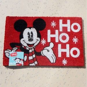 Disney Mickey Mouse Christmas Ho Outdoor Coir Welcome Mat Merry Red White 18x28